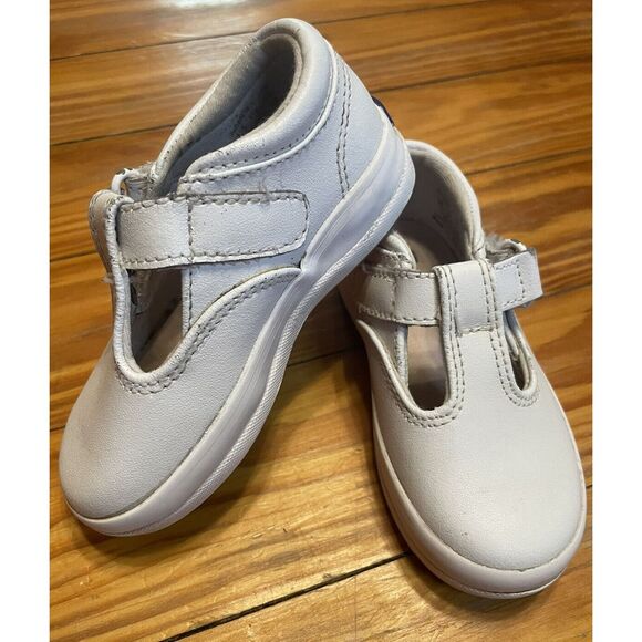 Keds T-Strap White‎ Leather Girls Shoes Size 6 - Picture 1 of 7